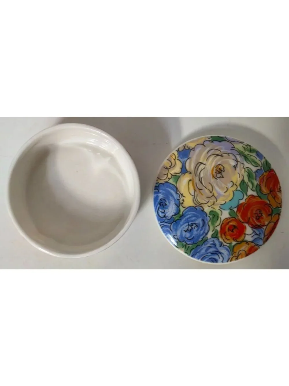 Vintage Floral Ceramic Trinket Box Lidded Dish Made in Taiwan 3
